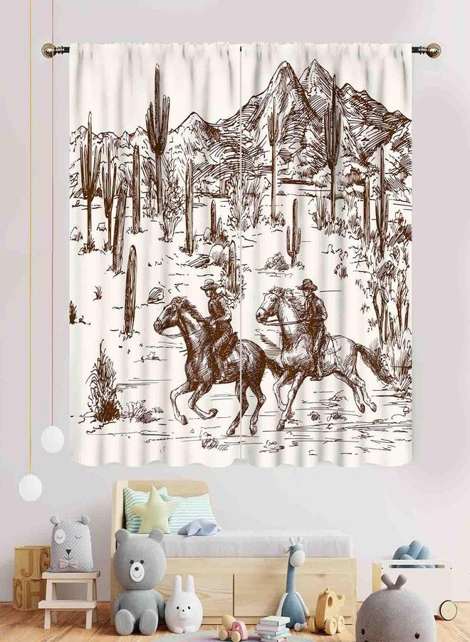 TKUYO Western Curtains for Bedroom, Rustic Farmhouse Cowboys Riding Horse Wild West Desert Cactus Country Style Blackout Window Drapes Treatments for Living Room Kitchen Home Decor 2 Panels, 42"x45" Inch - Image 3